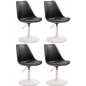 CLP Lot de 4 Chaises de salle &agrave; manger Maverick en Plastique avec pied m&eacute;tal, Noir /Blanc