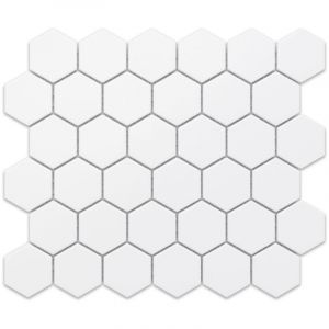 Ilcom - Mosaïque en céramique sur maille pour salle de bain ou cuisine 32.3cm x 27.7cm - White Hexagon