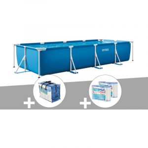 Intex Kit piscine tubulaire rectangulaire 4,50 x 2,20 x 0,84 m + B&acirc;che &agrave; bulles + 6 cartouches