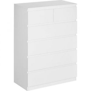 Homcom Commode 6 tiroirs style contemporain dim. 80L x 39l x 115H cm poign&eacute;es invisibles blanc
