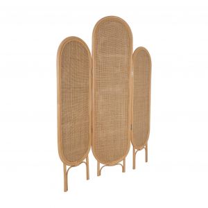 Paravent pliable intérieur en rotin et cannage, bois naturel