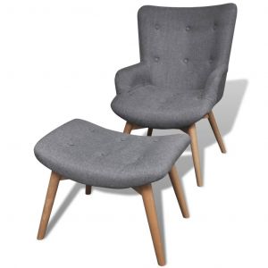 VidaXL Fauteuil avec repose-pied Gris Tissu