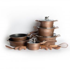 Royalty Line _RL-ES2014M COPPER_Ensemble de batterie de cuisine &agrave; rev&ecirc;tement en marbre_60*37*43 cm