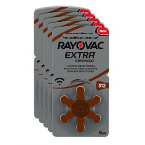 Image de Rayovac Piles - Extra Advanced zinc-air pour aides auditives, code couleur brun, taille 312, lot de 30 piles