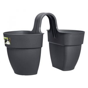 Elho Pot de fleurs - Vibia Campana Flower Twin 21 - Anthracite - Balcon extérieur - L 38.4 x W 20.5 x H 26.5 cm