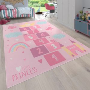 Paco Home - Tapis Chambre Enfant Bebe Fille Garcon Coeur Antidérapant Pink Rose 100x200 cm