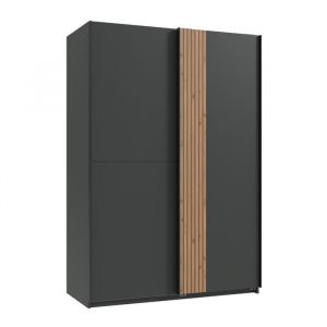 Calicosy Armoire 2 portes coulissantes L135 cm - LUENEBURG - Gris anthracite/ Chêne-Gris anthracite/ Chêne