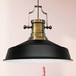 Bamyum Asletl Suspension Luminaire Industrielle R&eacute;tro en Metal de 41 cm, Lustre de Salon Vintage, &Eacute;clairage de Plafond pour Chambre, Cuisine, Plafonnier Suspension, Lampe Suspendue, Noir Blanc