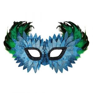 Masque loup plume vert &eacute;caille iris&eacute; bleu adulte - g&eacute;n&eacute;rique 23387