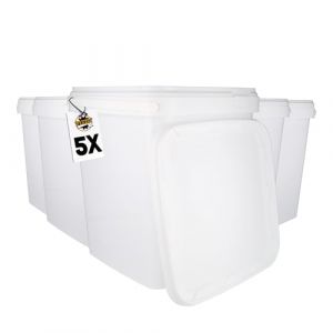 Fixedbyu - 5 Seau en plastique avec couvercle, pp, carré, blanc, qualité alimentaire 10,8 l
