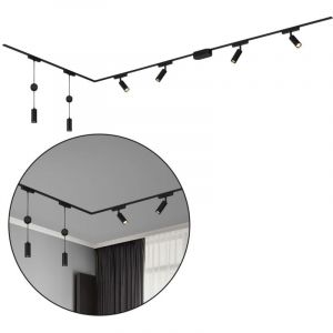BRILONER - Système de rail Luxtrail set complet, 4x spots LED, 2x suspensions LED réglables en hauteur, forme L, lampes, système de rail lumineux pour plafond, rail de spots, plafonnier, 3m, noir