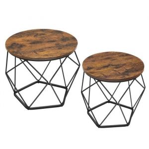 Table basse ronde lot de 2 cadre en acier marron rustique noir