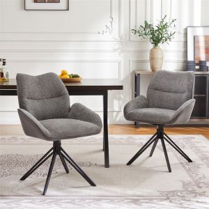 Lot de 2 chaises de salle à manger, rotatives à 360°, assise moelleuse, coussin large, structure en fer, en Sherpa, 44x45x86.5 cm, gris