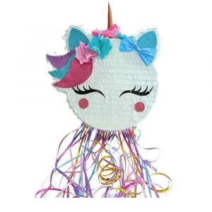 Piñata à casser ronde tête licorne 34x38cm blanc - générique 23495