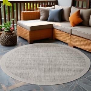 Tapis d'ext&eacute;rieur 200 cm Rond Gris Tapis balcon cuisine et terrasse unicolore en tissage plat r&eacute;sistant aux intemp&eacute;ries