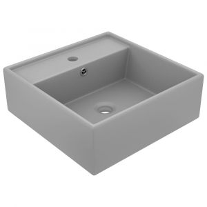 Lavabo carré de luxe à trop-plein vasque à poser de toilette lave-mains de salle de bain salle cosmétique mat 41x41 cm céramique gris clair 02_0002691