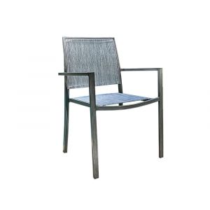 Jardiline Lot de 4 Fauteuils de jardin en aluminium et textilène empilable aspect teck gris SANTORIN - Gris