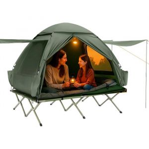 Sobuy Tente de camping 2 personnes - 193x145x185 cm - Vert - 4 en 1 - Sac de transport avec roues