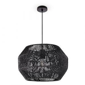Suspension Table à Manger Papier Boho Lampe Suspendue Lampe E27 Rotin Lampe à suspension - Noir, Noir (Ø35cm) - Paco Home