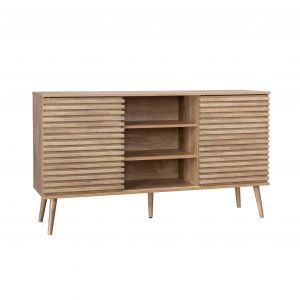 Buffet scandinave décor bois avec 2 portes coulissantes rainurées et 4 étagères l 140 - Naturel