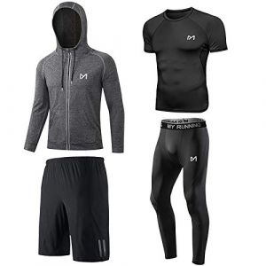 MEETYOO Tee Shirt Compression Homme, Legging Sport Short Fitness T Shirt Manche Longue Veste Collant Gym Running Vetement pour Jogging Musculation