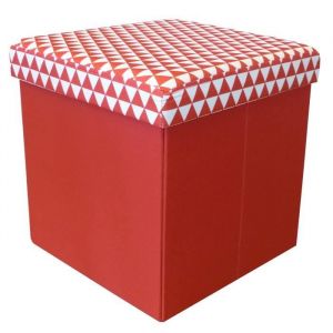 Cotton wood Pouf Coffre pliable Oxford - 35 x 35 x 35 cm - Imprim&eacute; Rouge