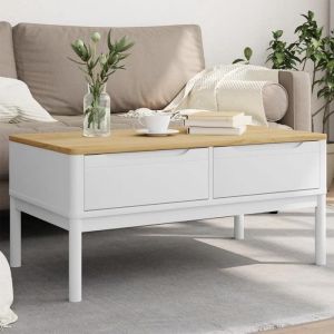 VidaXL Table basse FLORO blanc 99x55,5x45 cm bois massif de pin, table d'appoint, table de salon, table à thé, table de canapé, table centrale
