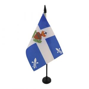 AZ FLAG - Drapeau De Table Québec Carillon Sacré Cœur 21x14 cm - Petit Drapeau Québécois Catholique De Bureau 100% Polyester Avec Hampe De 25cm Et Socle En Plastique Noir