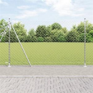 VidaXL Cl&ocirc;ture en cha&icirc;ne avec 7 poteaux flang&eacute;s 1,6x10 m en acier galvanis&eacute; 3351297