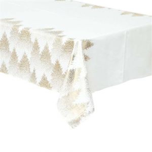 Atmosphera - Nappe de Noël rectangulaire motifs sapins - L. 140 x 240 cm - Blanc et doré