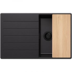 Image de Evier Sous Plan Tout Noir 78x50cm, 1 bac + Kit de Vidage + Planche a Decouper, evier au meuble 45cm - Copenhague Top de Primagran