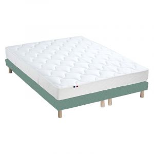 Image de Ensemble Matelas 100% latex 3 zones ESSENTIEL + Sommier Fabriqué en France Dimensions 2x80 x 200 cm, Sommier Vert celadon