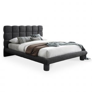 Mobilier Deco - zeline - Lit double effet peau de mouton matelassé gris foncé 160x200 cm