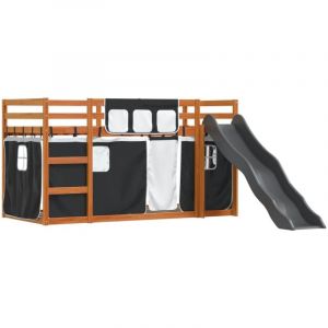 VidaXL Lit superposé avec toboggan et rideaux blanc et noir 90x200 cm, lit, cadre de lit, lit superposé bas, meuble de chambre à coucher