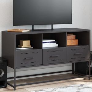 VidaXL Meuble TV noir 100,5x39x60,5 cm acier, support TV, buffet TV, meuble multimédia, banc TV, armoire hifi, centre de divertissement, console TV