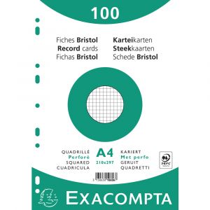 Exacompta Paquet 100 fiches blanc film quadrillé perforé 210x297mm,