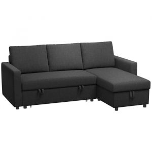 Homcom Canapé d'angle 3 places convertible réversible - coffre intégré - garnissage mousse haute densité - tissu noir