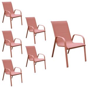 Happy Garden Lot de 6 chaises marbella en textilène terracotta - aluminium terracotta
