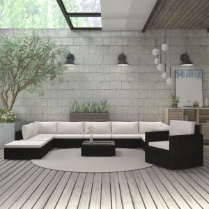 VidaXL Salon de jardin 11 pcs avec coussins R&eacute;sine tress&eacute;e Noir