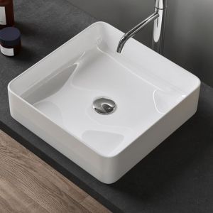 Sogood - Lavabo Vasque à Poser Blanc Lave Mains Rectangulaire en Céramique Revêtement nano Easy Clean Brüssel105 40,5x40,5x11 cm - Blanc