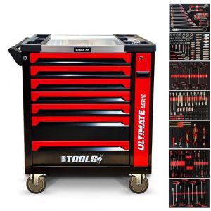 Servante d'atelier BM TOOLS 8-7-ULTIMATE-SERIE - 296 Outils haute qualité inclus, 7/8 tiroirs pleins, Chariot TOOLS, Clé Dynamo