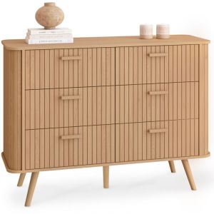 Idmarket Commode 6 tiroirs ROMIE 110 cm lattes tasseau bois coloris chêne