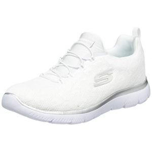 Image de Skechers Summits Leopard Spot Femme Baskets Mode Argent Blanc