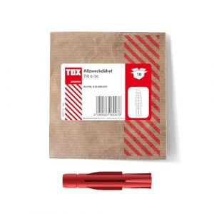 Tox Chevilles universelles TRI 6x36 mm, chevilles pour des fixations fiables dans presque tous les matériaux de construction, 10 pièces dans un emballage papier refermable et écologique, 010600051