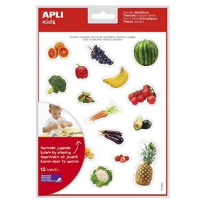 APLI Kids 16624 - Gommettes Thématiques Réalistes Le Potager - 12 Feuilles (216 Gommettes) - Idéal pour Éducation - Gommettes fruits et légumes