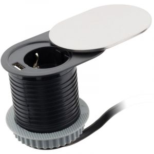 Otio Prise encastrable Schuko + usb a avec couvercle à glissière - Noir