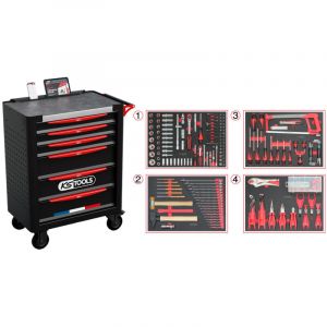 KS Tools Servante d'atelier 6 tiroirs fabriquée en France, équipée de 265 outils - 824.6536F