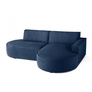 Spiaggia - canap&eacute; d'angle droit - forme arrondie - 4 places - en velours c&ocirc;tel&eacute; - Bleu