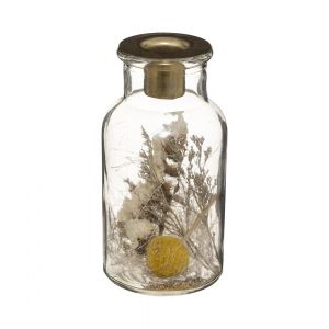 Atmosphera Bougeoir Chandelier en Verre déco Fleurs séchées d 6,5 x h 13 cm - Jaune