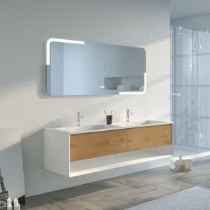 Distribain Meuble de salle de bain Portofino 1600 Blanc et Bois Naturel